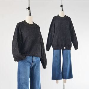 Vintage 80s Black and Lurex Gold Slouchy Pullover Sweater Deadstock size L XL